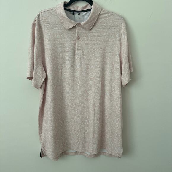 VRST Men's Stamped Geo Mesh Print Short Sleeve Golf Polo, Medium, Pink - Picture 1 of 4